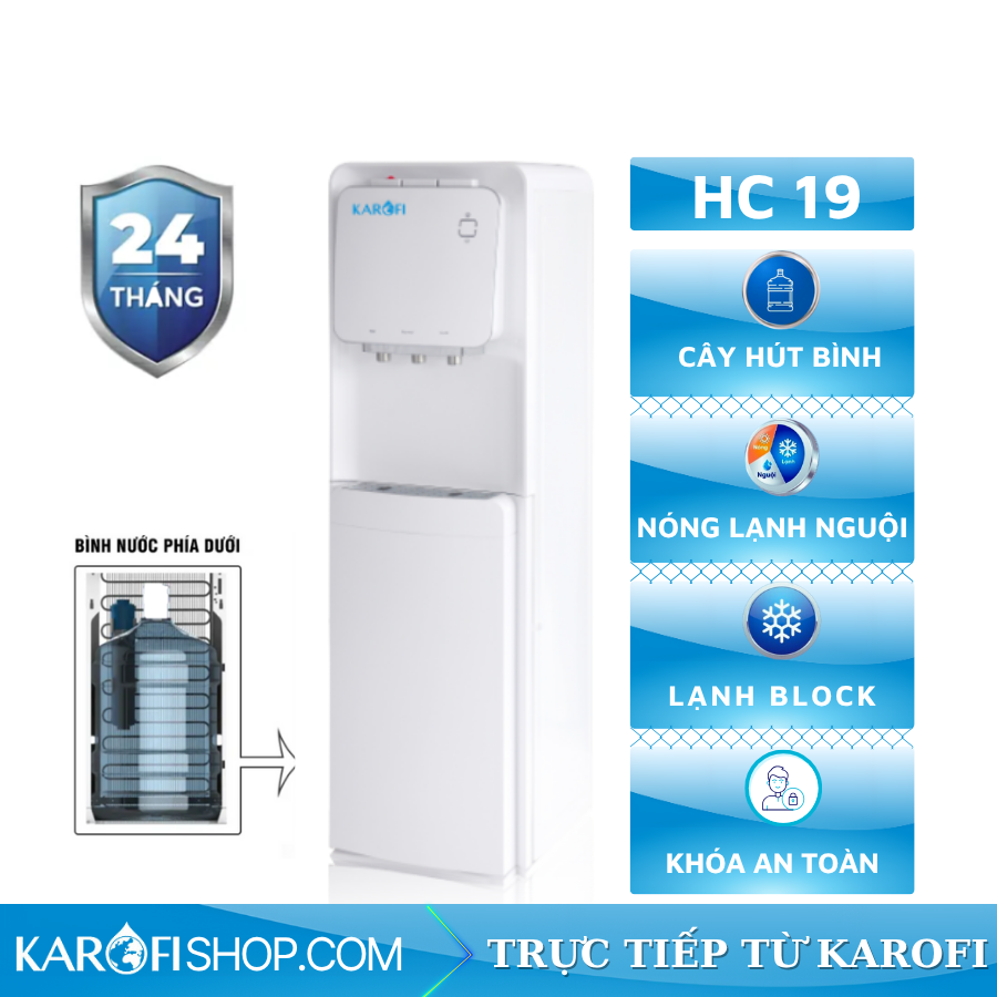 Cây nước nóng lạnh hút bình Karofi HC19