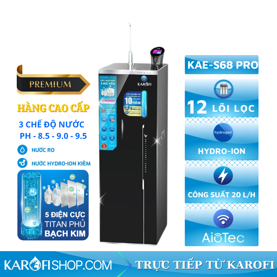 Máy lọc nước Hydro-ion kiềm Karofi KAE-S68 PRO