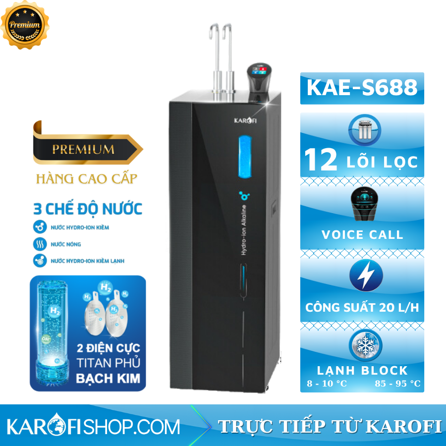 Máy lọc nước Hydro-ion kiềm nóng lạnh Karofi KAE-S688